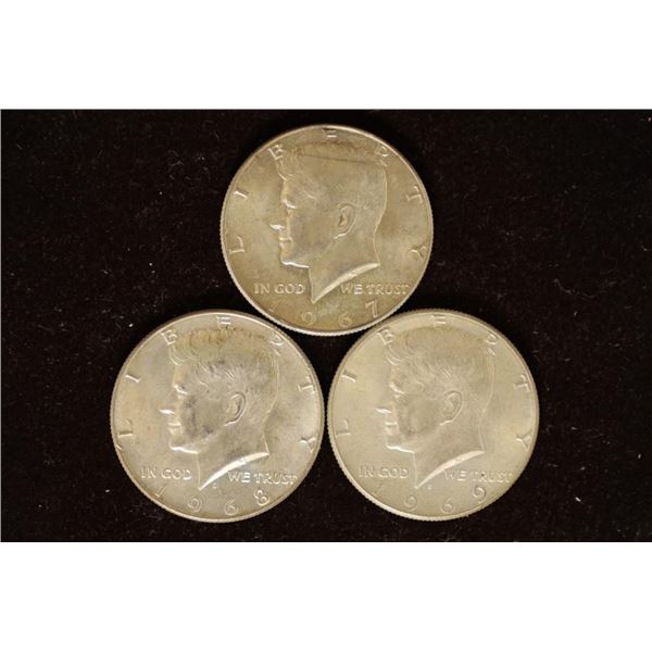 40% SILVER 1967, 1968-D & 1969-D JFK HALVES (UNC)