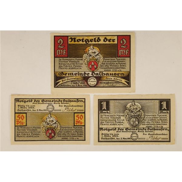 SET OF 3 DALHAUSEN 1922 NOTGELDS CRISP UNC 50