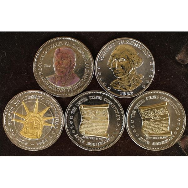 5 PARTIALLY GOLD PLATED DOUBLE EAGLES REAGAN,