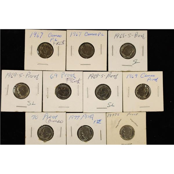 10 PROOF ROOSELVELT DIMES: 1967 - 1977. MAY NOT