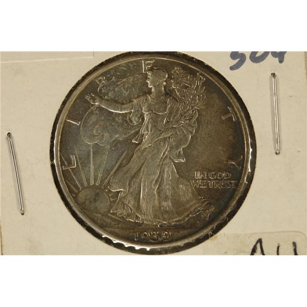 1939 WALKING LIBERTY HALF DOLLAR (AU) RIM TONING