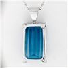 Image 5 : Handmade 14K White Gold 16.65 ctw Emerald Cut London Blue Topaz Solitaire Pendan