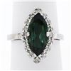 Image 1 : Vintage 14K White Gold 2.72 ctw Marquise Cut Green Tourmaline & Diamond Halo Rin