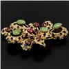 Image 3 : Vintage Large Textured 14K Yellow Gold Jade Ruby Blue Enamel Freeform Pin Brooch