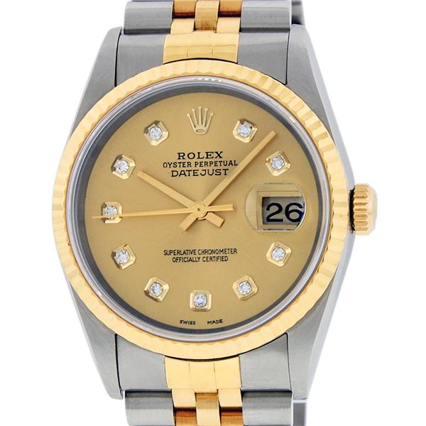 Rolex Mens Stainless Steel and Yellow Gold Champagne Diamond 36mm Datejust Jubil