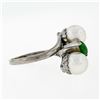 Image 5 : Vintage 14k White Gold 8.35mm Round Pearl Marquise Cut Jade Bypass Ring