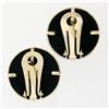 Image 3 : Solid 14k Yellow Gold Large Round Black Onyx Button Earrings & Woven Top Pattern