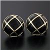 Image 5 : Solid 14k Yellow Gold Large Round Black Onyx Button Earrings & Woven Top Pattern