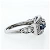 Image 4 : NEW 14K White Gold 2.07 ctw Round Sapphire & Diamond Milgrain Etched Band Ring