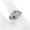 Image 3 : Art Deco Platinum 1.48 ctw Old European and Baguette Cut Diamond Bypass Ring