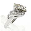 Image 9 : Art Deco Platinum 1.48 ctw Old European and Baguette Cut Diamond Bypass Ring