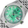 Image 2 : Rolex Mens Stainless Steel Green Mother Of Pearl Diamond Oyster Perpetual Dateju