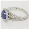 Image 2 : 18k Gold 3.30 ctw Brilliant Tanzanite Solitaire w/ Diamond Halo Split Shank Ring