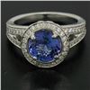 Image 5 : 18k Gold 3.30 ctw Brilliant Tanzanite Solitaire w/ Diamond Halo Split Shank Ring