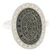 14k White Gold 0.50 ctw 51 Round White & Black Diamond Tiered Oval Cocktail Ring