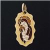 Vintage Eftepi Depose 18K Yellow Gold Mosaic Enamel Mother Mary & Jesus Pendant