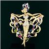 Image 2 : Vintage 14k Two Tone Gold Large Ballerina Dancing Woman & Colored Stone Brooch