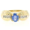 Image 1 : NEW Ribbed 14k Yellow Gold 1.10 ctw Oval Tanzanite Solitaire & Round Diamond Rin