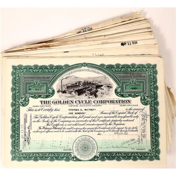 Golden Cycle Corporation Stock Certificates (100) [155659]