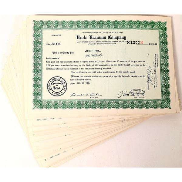 Ucolo Uranium Company Stock Certificates (100) [155647]