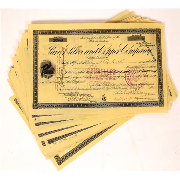 Parrot Silver & Copper Company Stock Certificates (50) [155743]