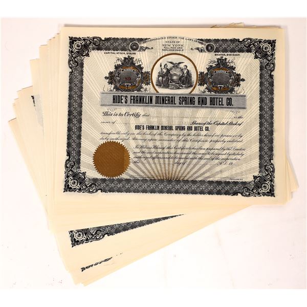 Hide's Franklin Mineral Spring & Hotel Co. Stock Certificates (50) [155741]