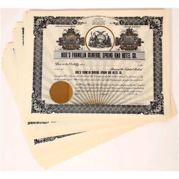 Hide's Franklin Mineral Spring & Hotel Co. Stock Certificates (52) [155739]