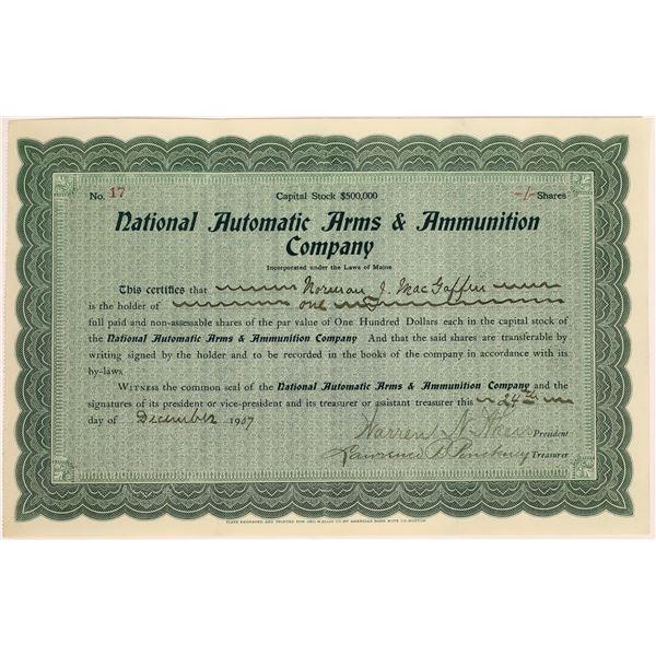 National Automatic Arms and Ammunition Company Stock Certificate [127135]