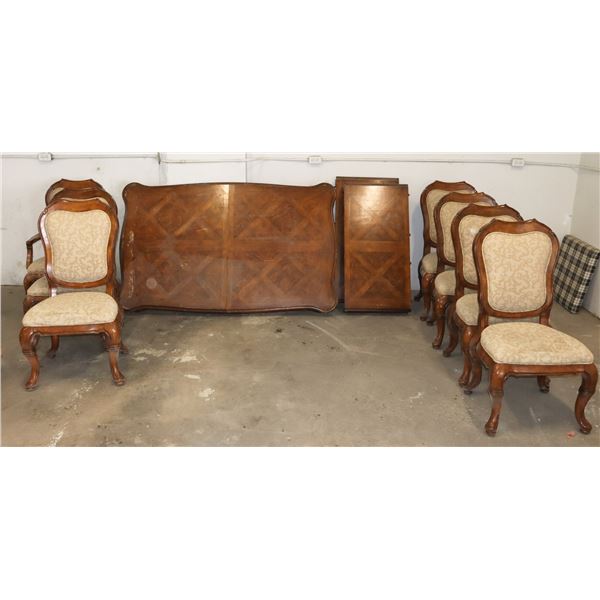 VINTAGE TABLE WITH LEAF AND 7 CHAIRS (NO LEGS)