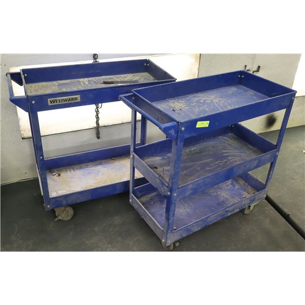 TWO BLUE METAL PARTS CARTS