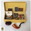 Image 1 : VINTAGE LIGHTERS, KNIVES, PIPES & MORE- BOX LOT