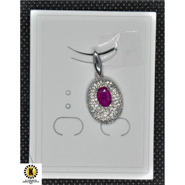 #263-NATURAL HEATED RUBY & CZ PENDANT