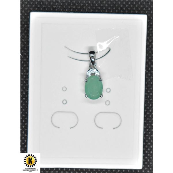 #250-NATURAL UNTREATD GREEN EMERALD & CZ  PENDANT