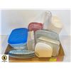 LARGE FLAT OF PLASTIC STORAGE CONTAINERS AND