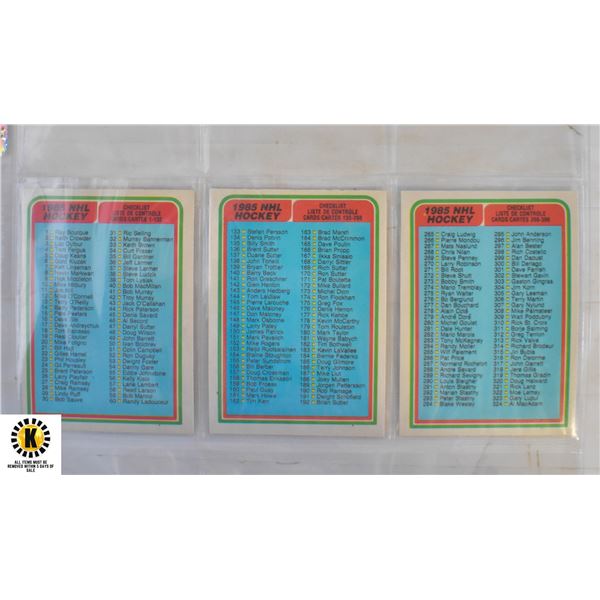 OPC 1984-85 ALL 3 UNMARKED CHECKLISTS