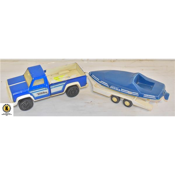 1978 BLUE TONKA TRUCK + BOAT & TRAILER SET