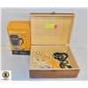 Image 1 : WOODEN BOX WITH COSMETIC JEWELRY AND