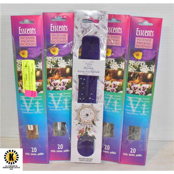 5 PACKS OF ASSORTED SCENTS INCENSE WITH HOLDER