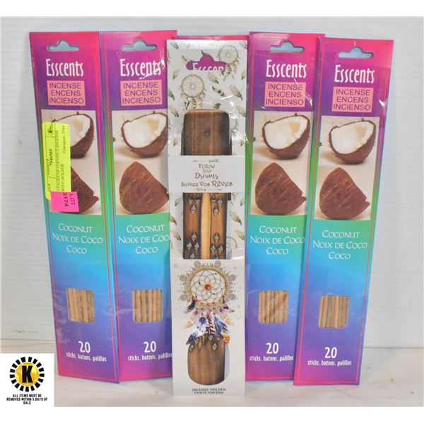 5 PACKS OF COCONUT INCENSE WITH HOLDER