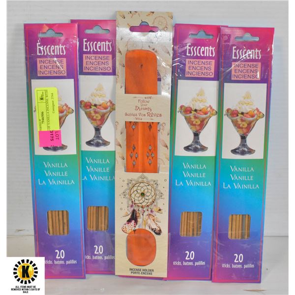 5 PACKS OF VANILLA INCENSE WITH HOLDER