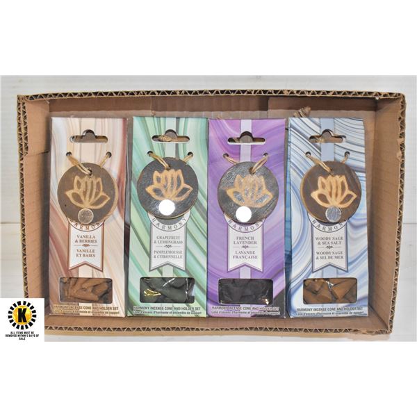 4 PACKS OF ASSORTED INCENSE CONES AND HOLDERS