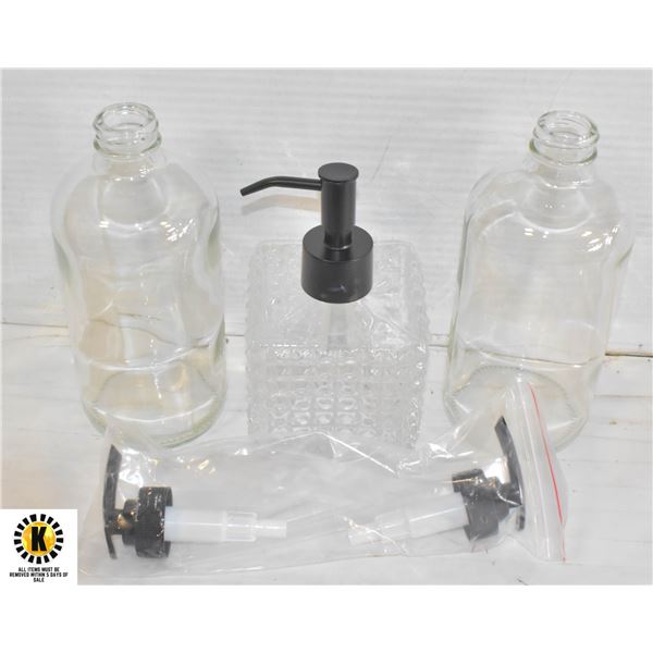 3 DECORATIVE GLASS JARS WITH PUMPS (NEW)