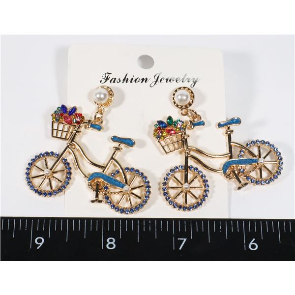 NEW BLUE BICYCLE DROP EARRINGS