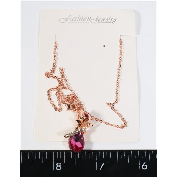 NEW ROSE COLORED RHINESTONE ROSE IN VASE