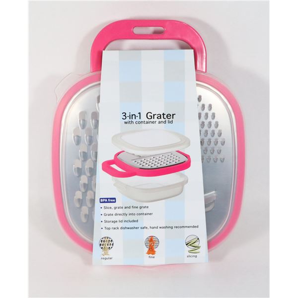 NEW 3-IN-1 GRATER WITH CONTAINER AND LID