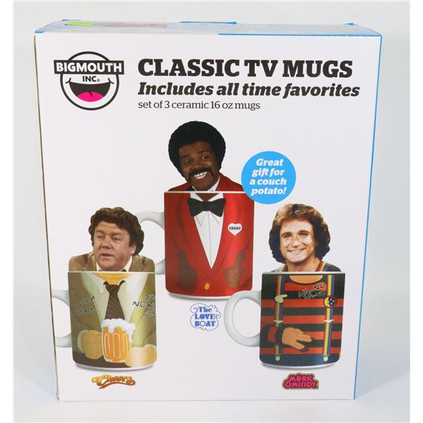 NEW 3 PC CLASSIC TV MUGS NORM(CHEERS), ISAAC (THE