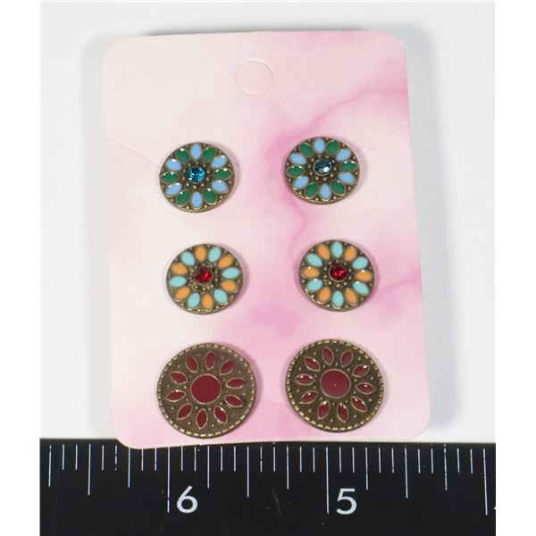 NEW 3PC ROUND STUD EARRINGS