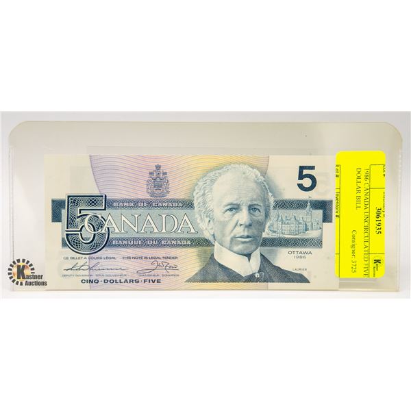 1986 CANADA UNCIRCULATED FIVE DOLLAR BILL