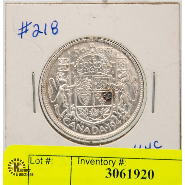 1943 UNCIRC CANADA SILVER HALF DOLLAR