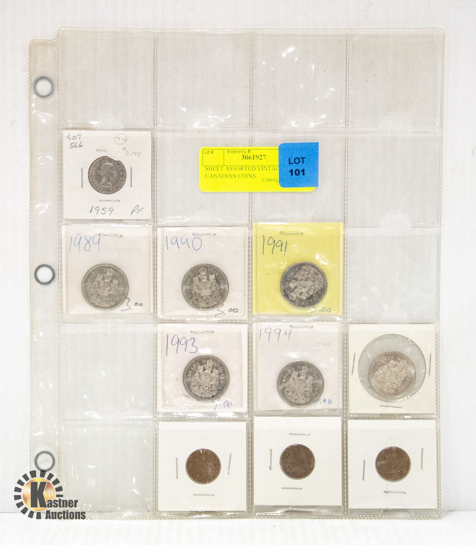 Canadian Coin Collection Sheets SHEET ASSORTED VINTAGE CANADIAN COINS
